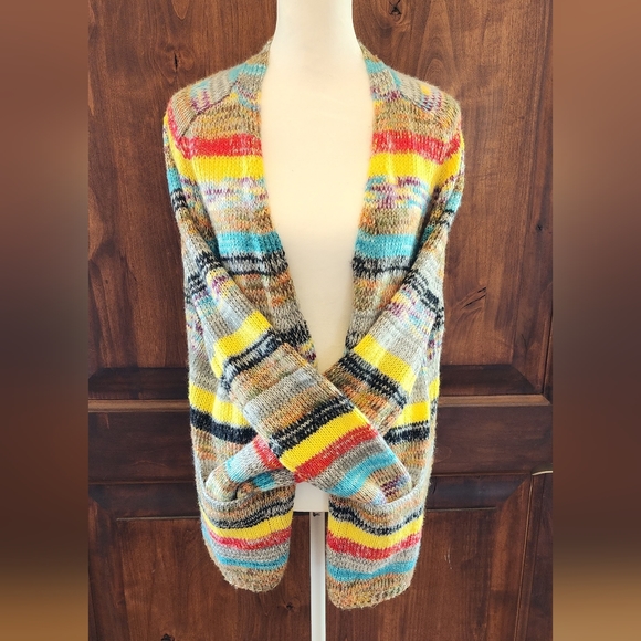 Hippie Bright Knitted Striped Cardigan Long Sleeve Sweater - Picture 7 of 12